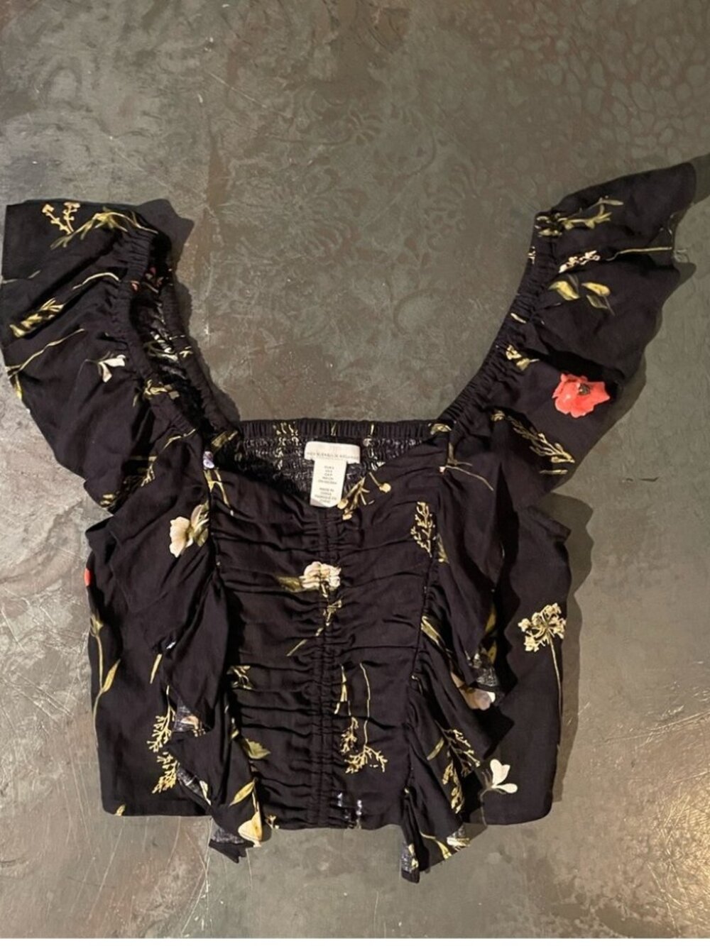 Black Floral Ruffle Blouse